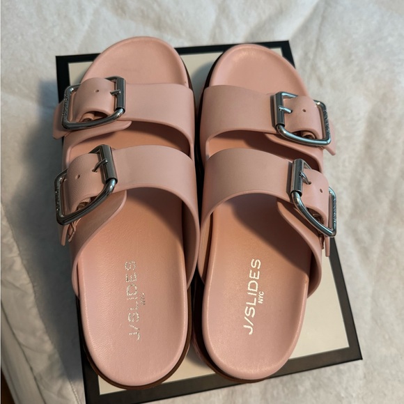 J/Slides Bonnie Light Pink Leather Platform Sandal Size 8 - Picture 7 of 8